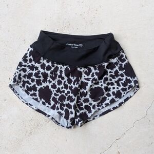 Outdoor Voices Black and White Leopard-Print Running Shorts